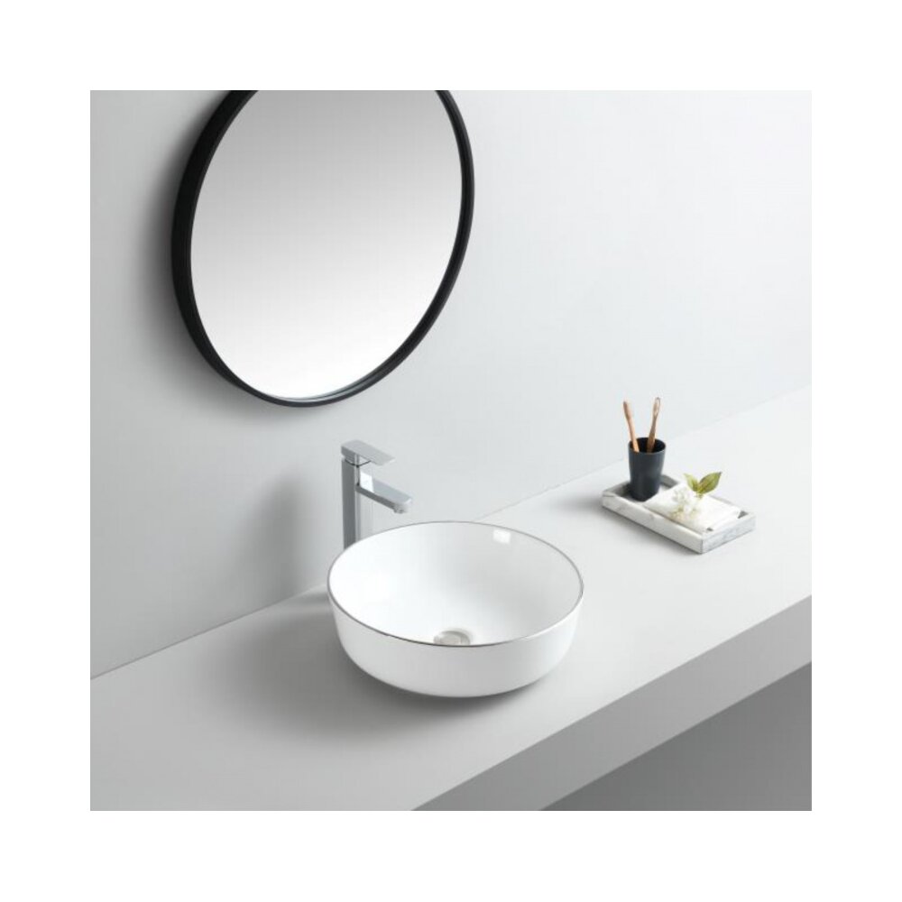 Lavoar pe blat Inter Ceramic Art rotund alb-argintiu lucios 41.5 cm