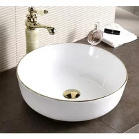 Lavoar pe blat Inter Ceramic Art rotund alb-auriu lucios 41.5 cm