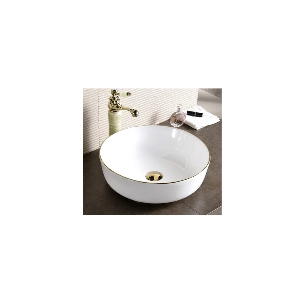 Lavoar pe blat Inter Ceramic Art rotund alb-auriu lucios 41.5 cm