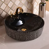 Lavoar pe blat Inter Ceramic Art rotund negru-alb lucios 43 cm