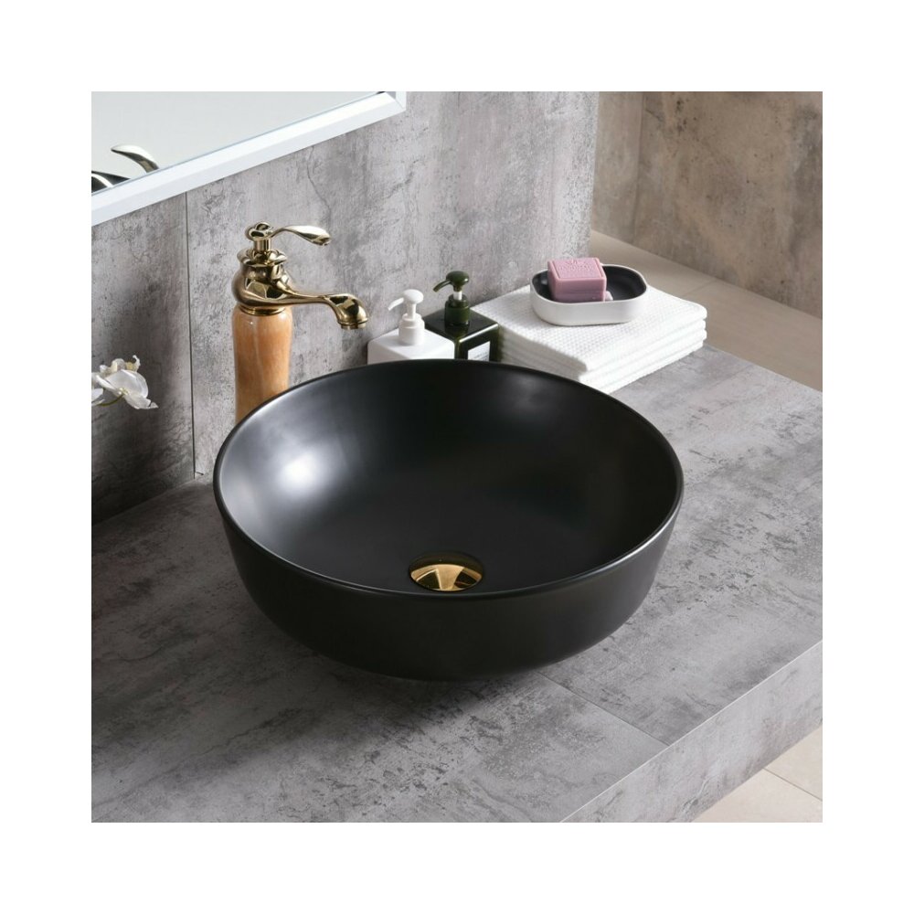 Lavoar pe blat Inter Ceramic Art rotund negru mat 41.5 cm