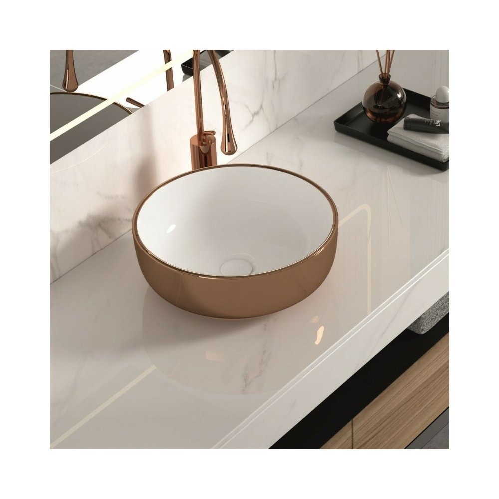 Lavoar pe blat Inter Ceramic Art rotund rose-gold lucios 41.5 cm