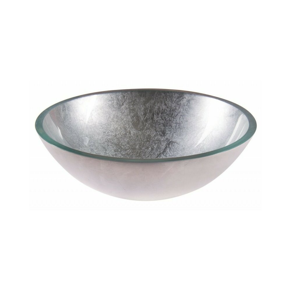 Lavoar pe blat Inter Ceramic din sticla rotund argintiu lucios 42 cm