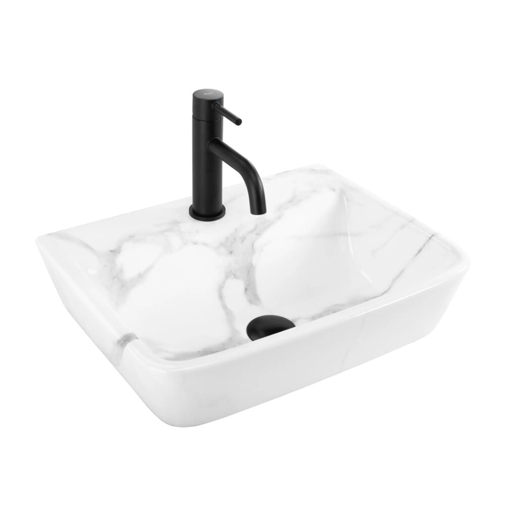 Lavoar pe blat Rea Altea Cloudy dreptungiular 45.5 cm alb-gri lucios