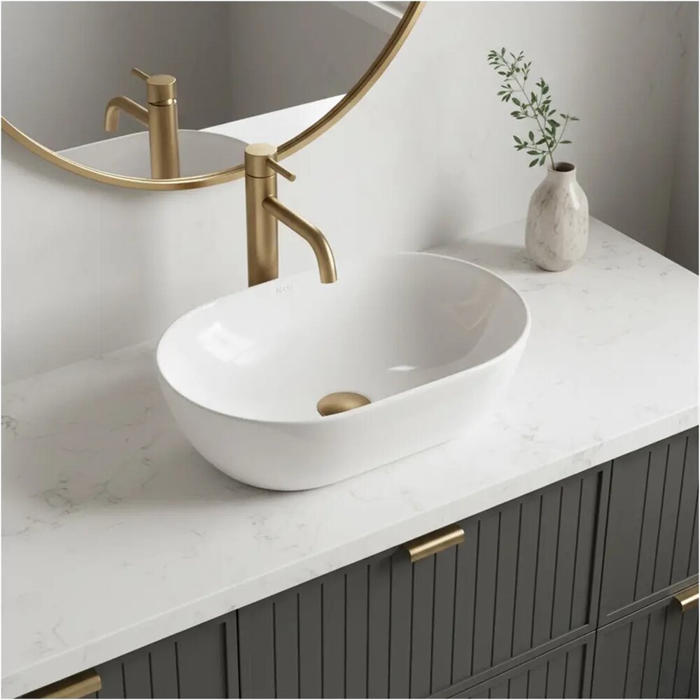 Lavoar pe blat Rea Amelia oval 45 cm alb lucios