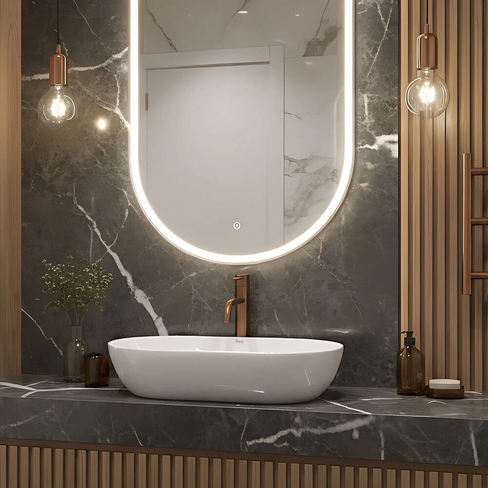 Lavoar pe blat Rea Amelia oval 52 cm alb lucios