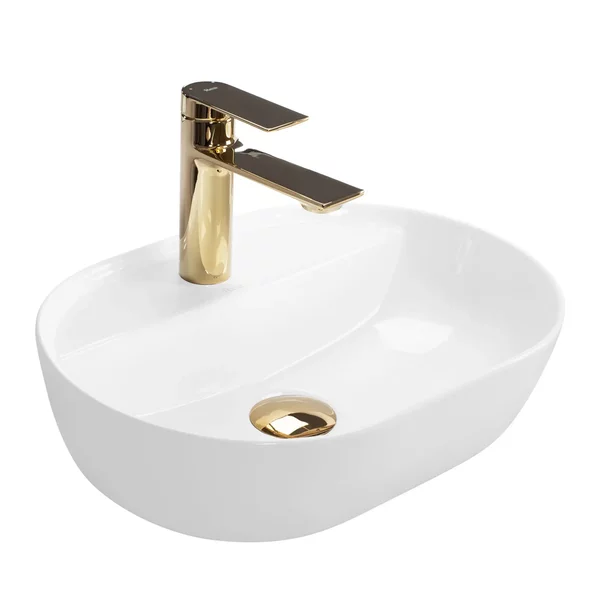 Lavoar pe blat Rea Aura oval 42 cm alb lucios picture - 2