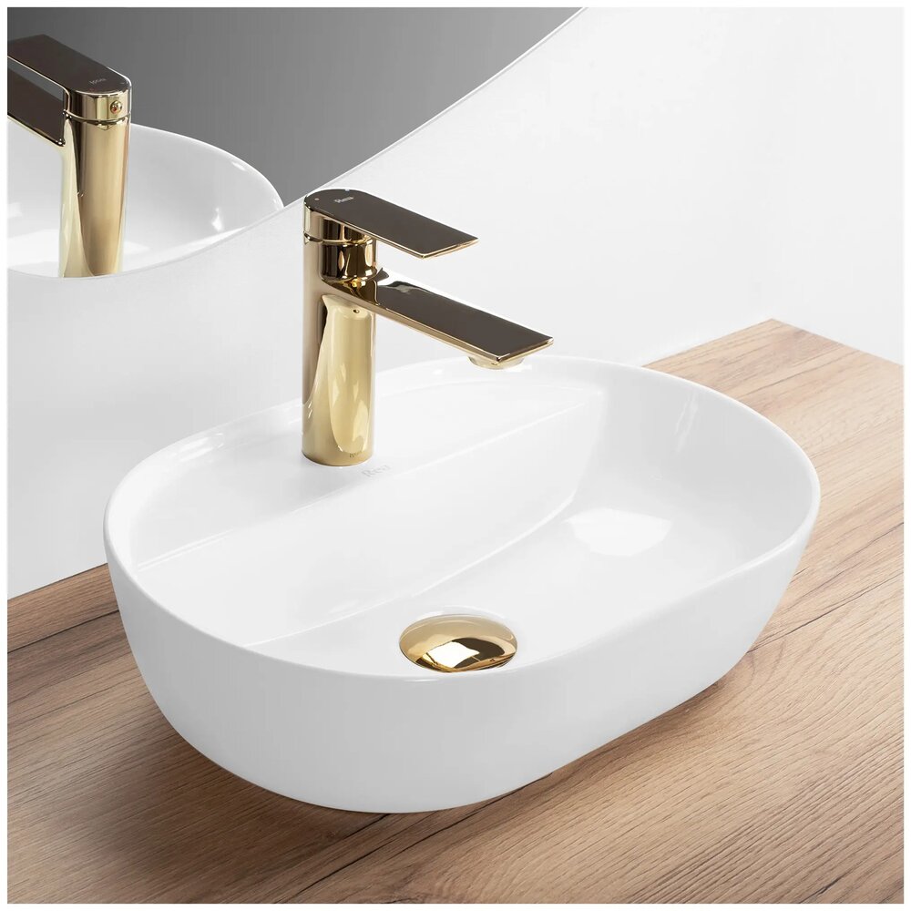 Lavoar pe blat Rea Aura oval 42 cm alb lucios
