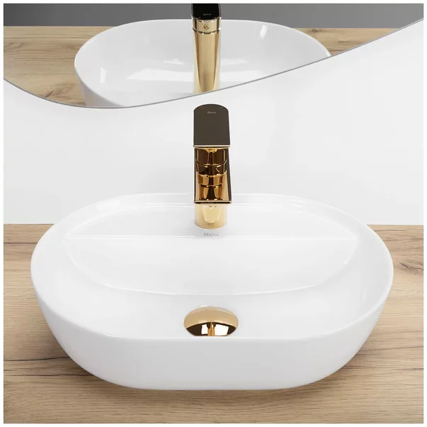 Lavoar pe blat Rea Aura oval 42 cm alb lucios picture - 3