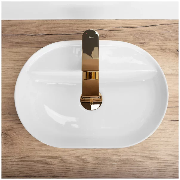 Lavoar pe blat Rea Aura oval 42 cm alb lucios picture - 4