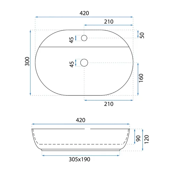 Lavoar pe blat Rea Aura oval 42 cm alb lucios picture - 6
