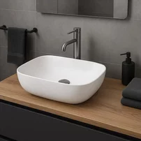 Lavoar pe blat Rea Belinda dreptunghiular 46.5 cm alb-piatra mat