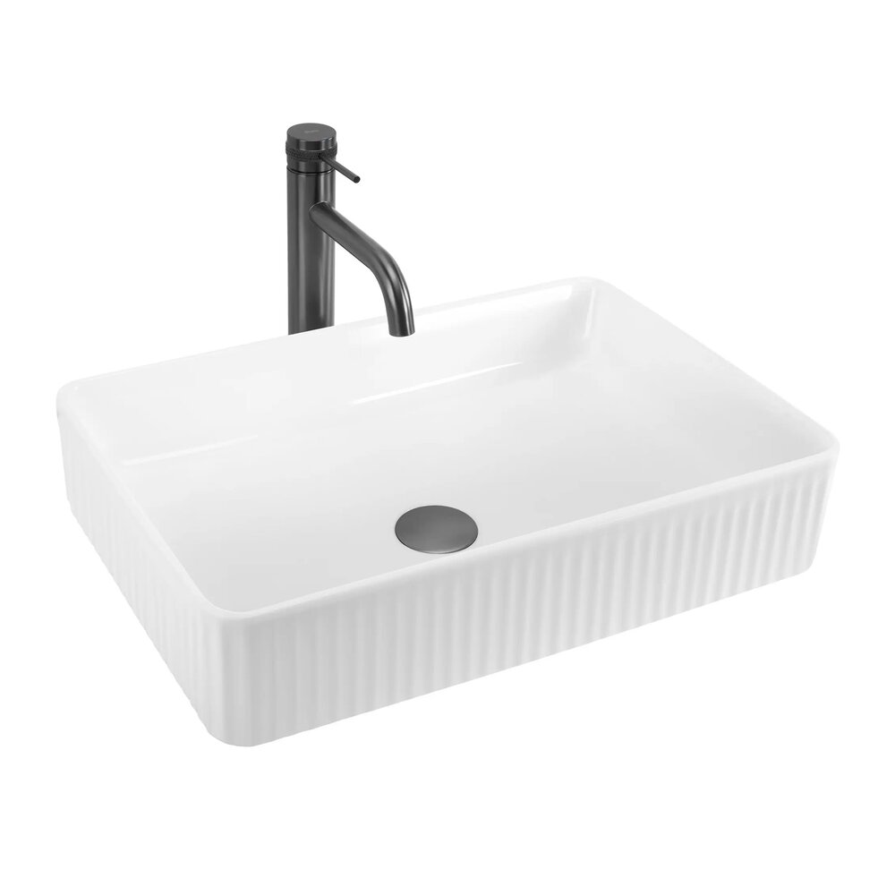 Lavoar pe blat Rea Fiorella dreptunghiular 50 cm alb lucios