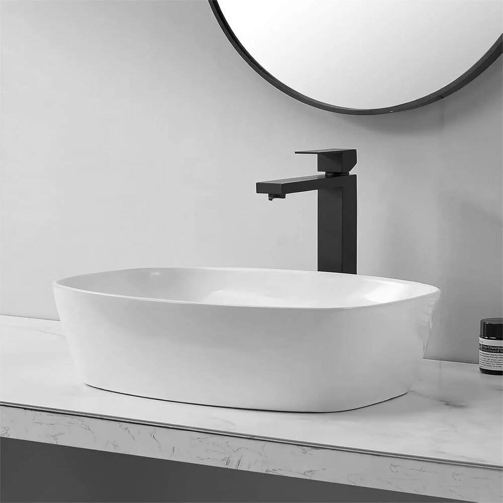 Lavoar pe blat Rea Freja oval 49 cm alb lucios