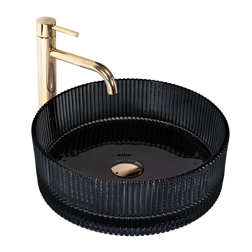 Lavoar pe blat Rea Ingrid sticla securizata rotund 36 cm negru lucios
