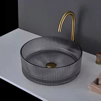 Lavoar pe blat Rea Ingrid sticla securizata rotund 36 cm transparent-gri lucios