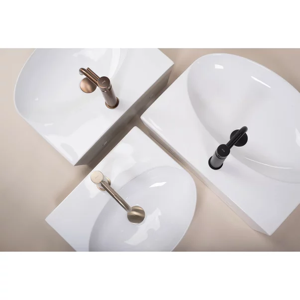 Lavoar pe blat Rea Kim semioval 45.5 cm alb lucios picture - 3