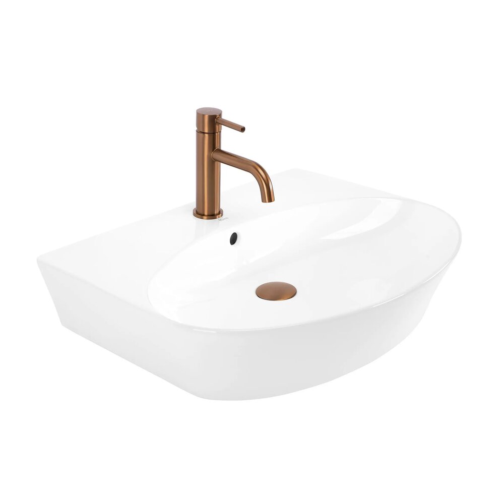 Lavoar pe blat Rea Kim semioval 59.5 cm alb lucios
