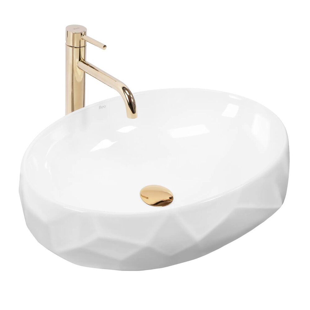 Lavoar pe blat Rea Maya oval 60 cm alb lucios
