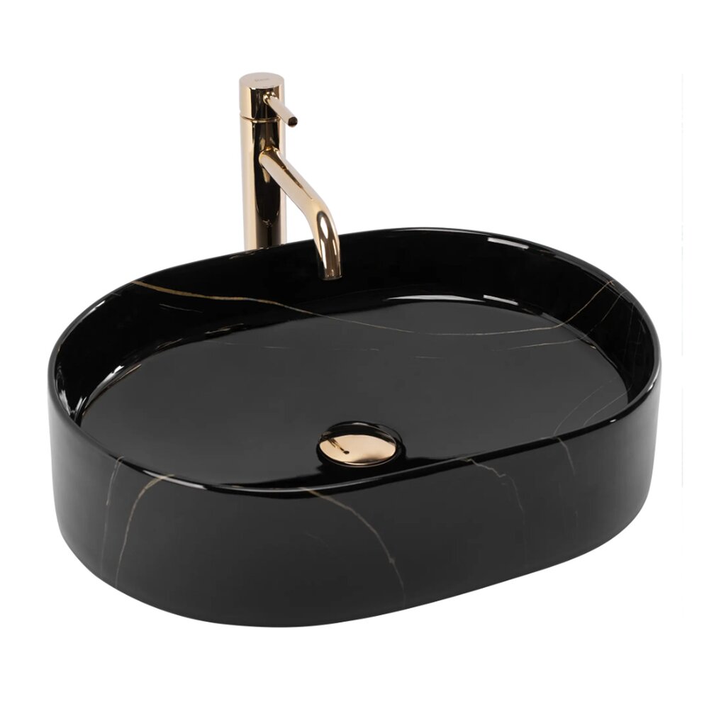 Lavoar pe blat Rea Nadia oval 50 cm negru lucios