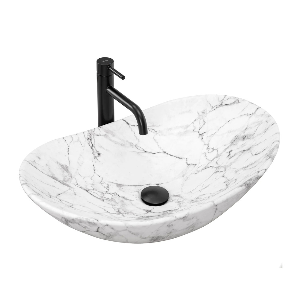 Lavoar pe blat Rea Royal oval finisaj marmura alb mat 60 cm