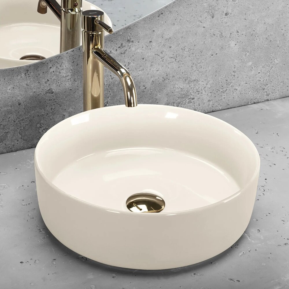 Lavoar pe blat Rea Sami rotund 36 cm ecru lucios