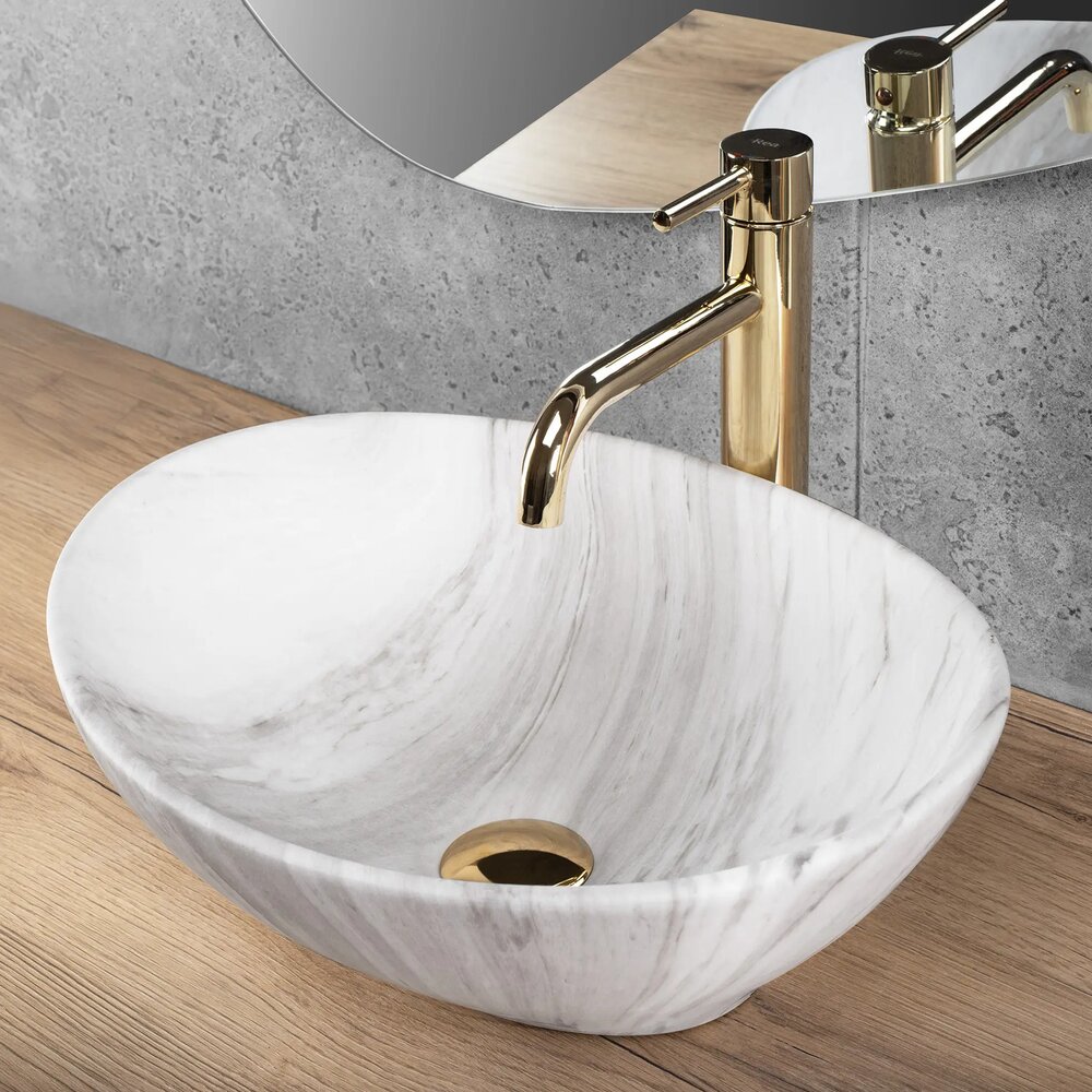 Lavoar pe blat Rea Sofia Ash oval 41 cm gri mat