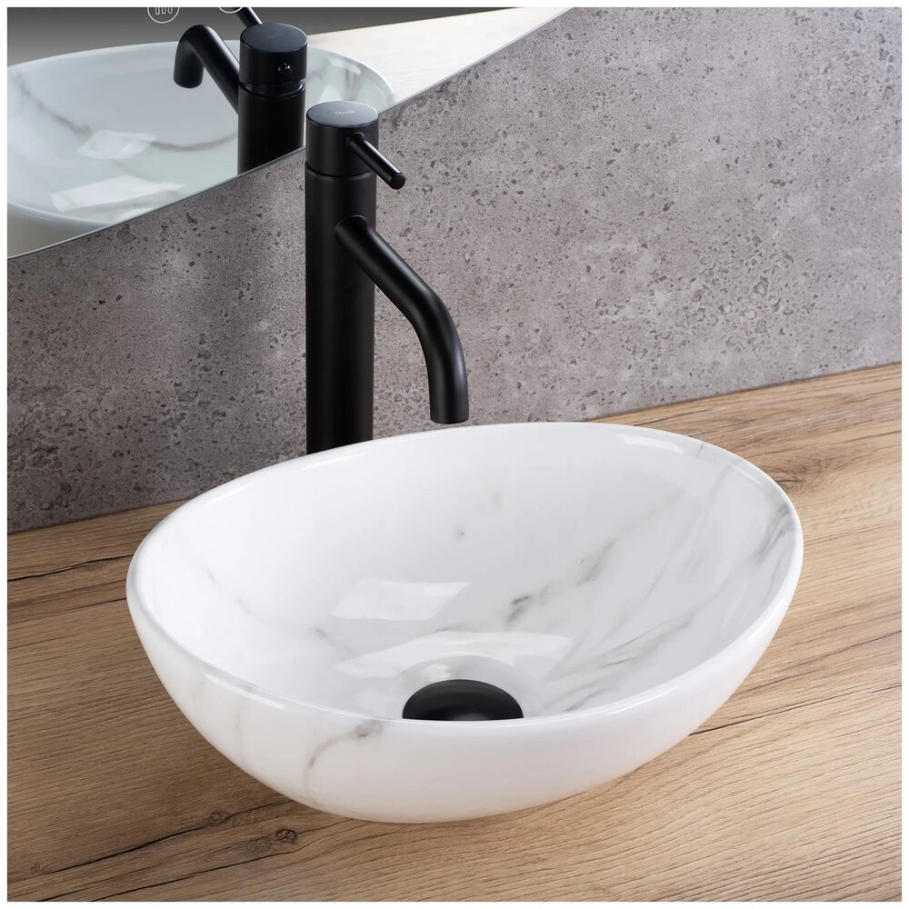 Lavoar pe blat Rea Sofia Mini oval 35.5 cm Cloudy alb-gri lucios