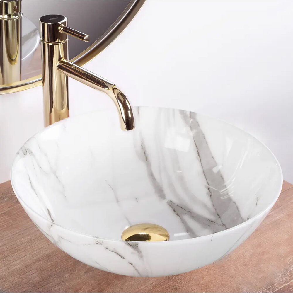 Lavoar pe blat Rea Stella Aiax Shiny rotund 35.5 cm alb-piatra lucios