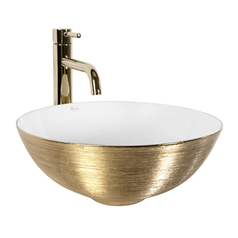 Lavoar pe blat Rea Stella rotund 35.5 cm alb lucios-auriu periat