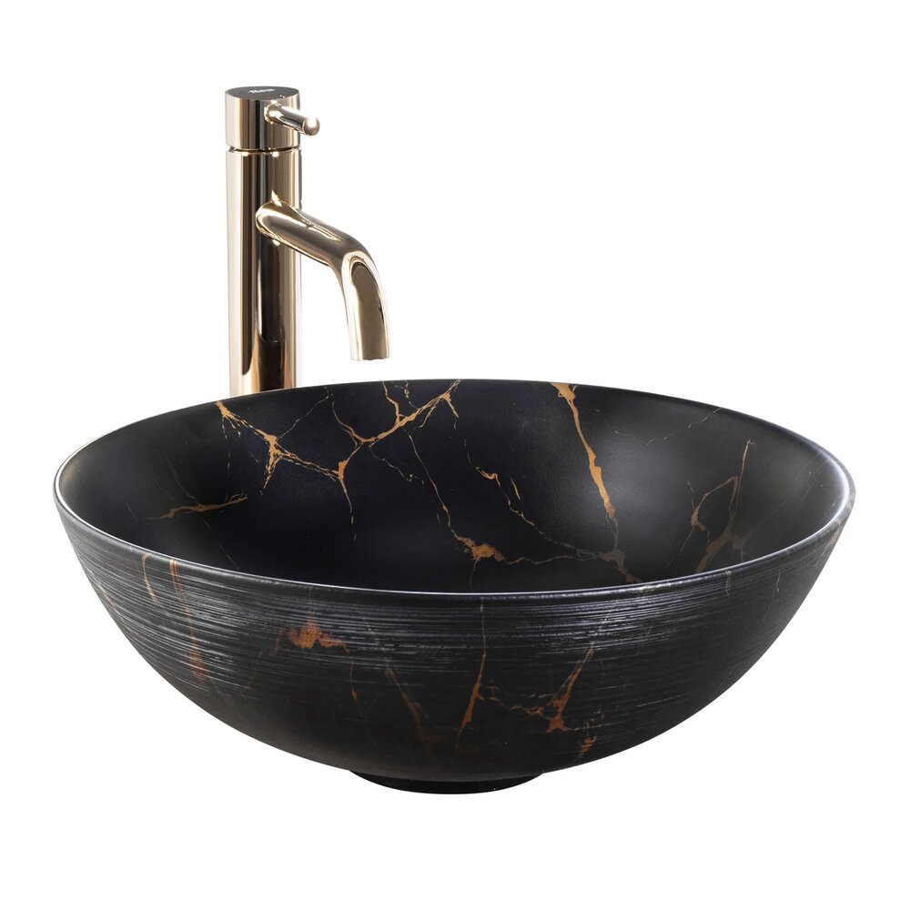 Lavoar pe blat Rea Stella rotund 35.5 cm negru marmura mat-periat