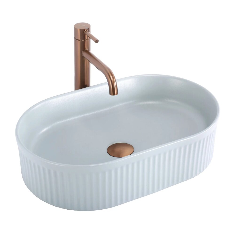 Lavoar pe blat Rea Vanda oval 49 cm Baby Blue albastru mat