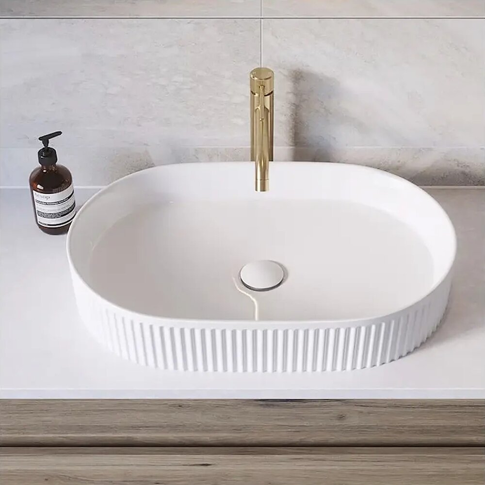 Lavoar pe blat Rea Vanda oval 60 cm alb lucios