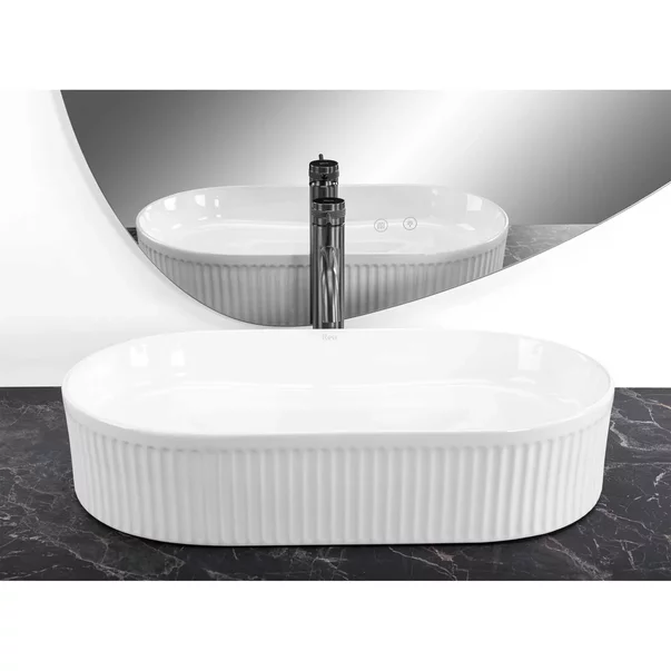 Lavoar pe blat Rea Vanda oval 60 cm alb lucios picture - 3