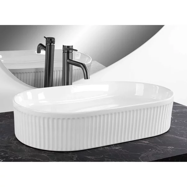 Lavoar pe blat Rea Vanda oval 60 cm alb lucios picture - 5