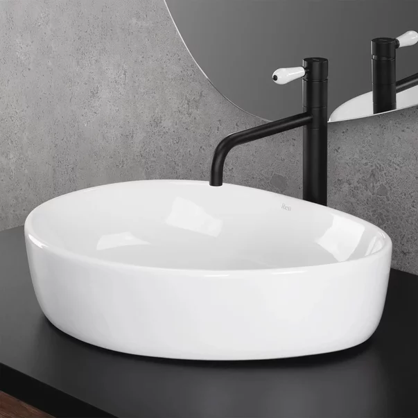Lavoar pe blat Rea Vanila asimetric 51 cm alb lucios picture - 2