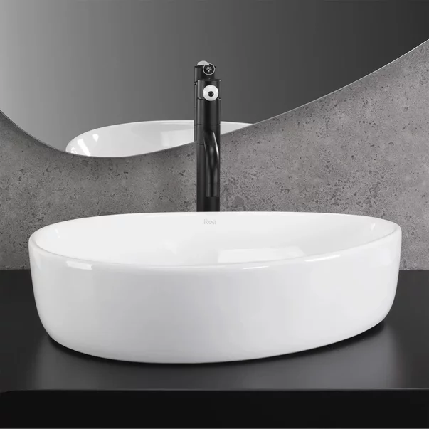 Lavoar pe blat Rea Vanila asimetric 51 cm alb lucios picture - 4