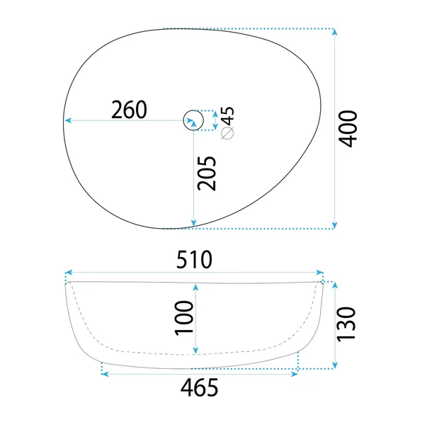 Lavoar pe blat Rea Vanila asimetric 51 cm alb lucios picture - 5