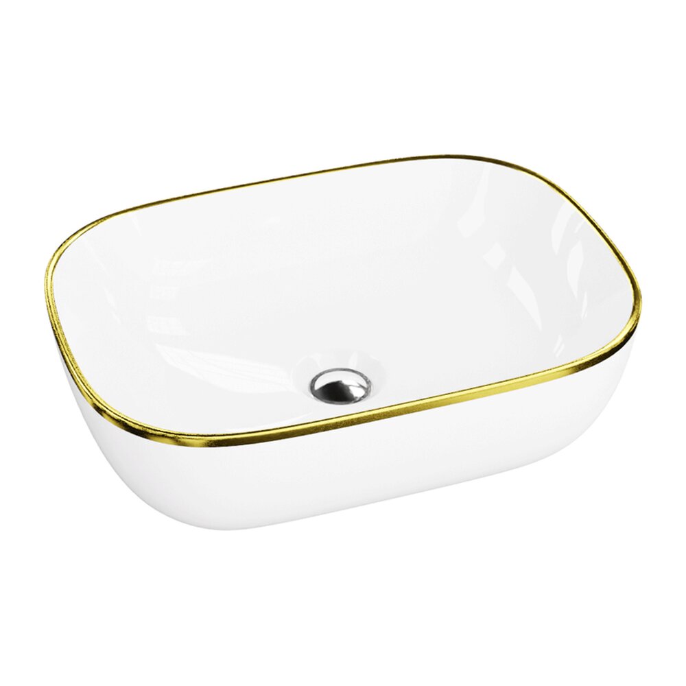Lavoar pe blat Rune Alvar dreptunghiular 46 cm alb-auriu lucios