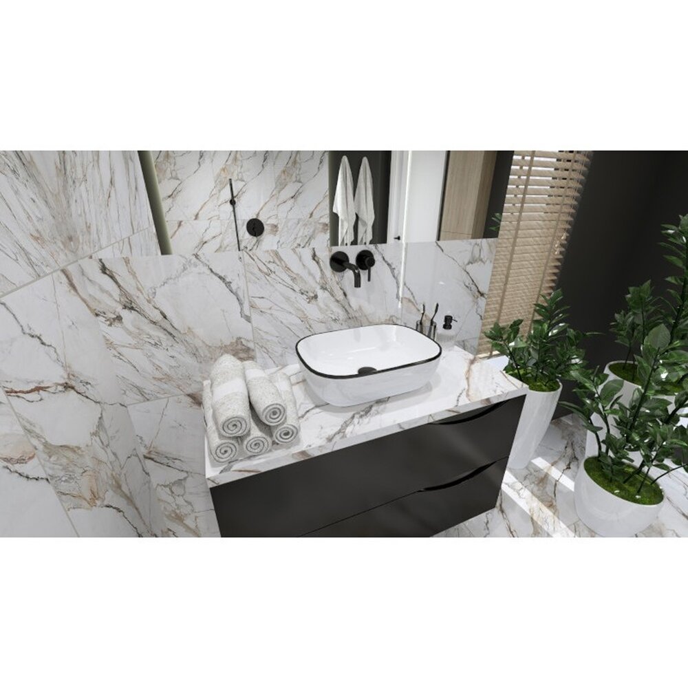 Lavoar pe blat Rune Alvar dreptunghiular 46 cm alb-negru lucios
