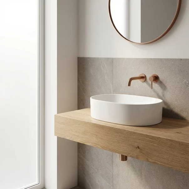 Lavoar pe blat Rune Hakon oval 53 cm alb lucios picture - 3
