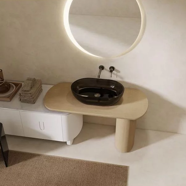 Lavoar pe blat Rune Mond oval 58 cm rasina transparenta - fumuriu