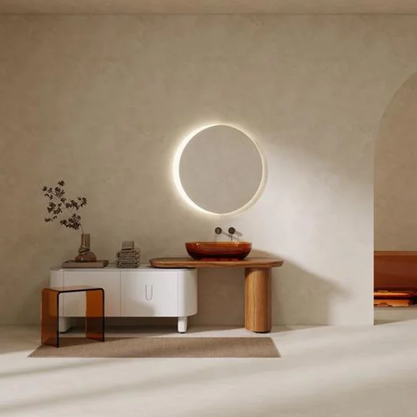 Lavoar pe blat Rune Mond oval 58 cm rasina transparenta maro-cupru
