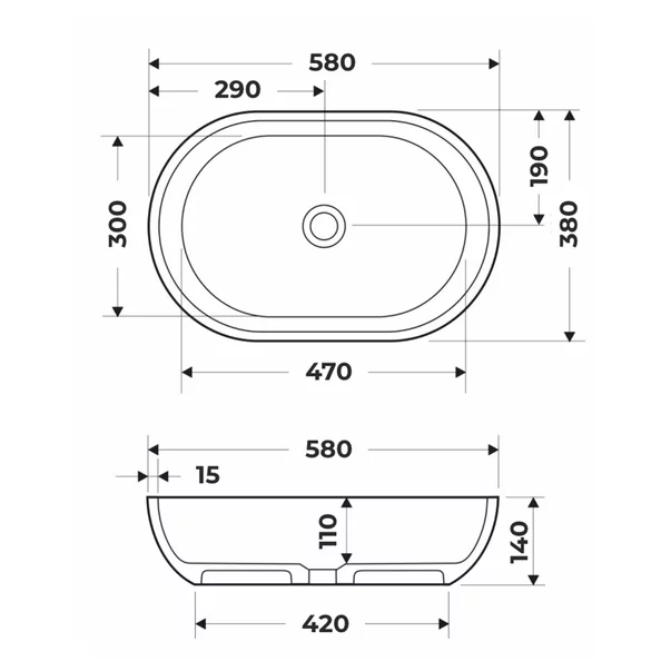Lavoar pe blat Rune Mond oval 58 cm rasina transparenta maro-cupru