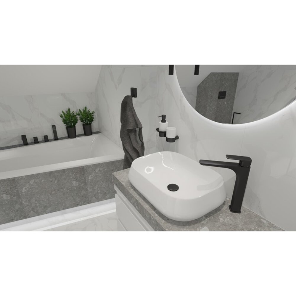 Lavoar pe blat Rune Solvi dreptunghiular 53 cm alb lucios