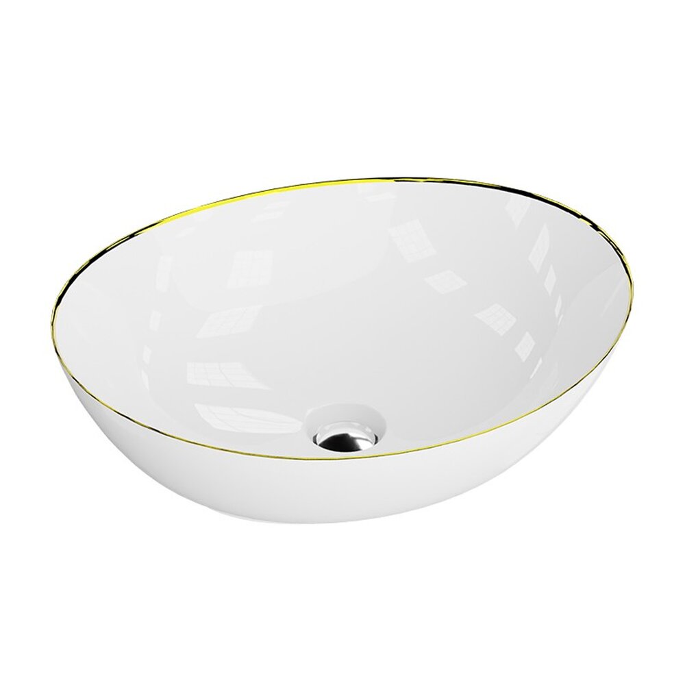 Lavoar pe blat Rune Svavar oval 42 cm alb-auriu lucios