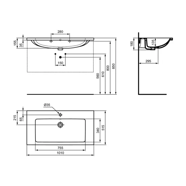 Lavoar suspendat Ideal Standard i.life B alb lucios 101 cm cu orificiu baterie si preaplin picture - 12