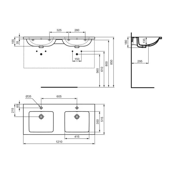 Lavoar suspendat Ideal Standard i.life B alb lucios 121 cm cu orificii baterie si preaplin picture - 12