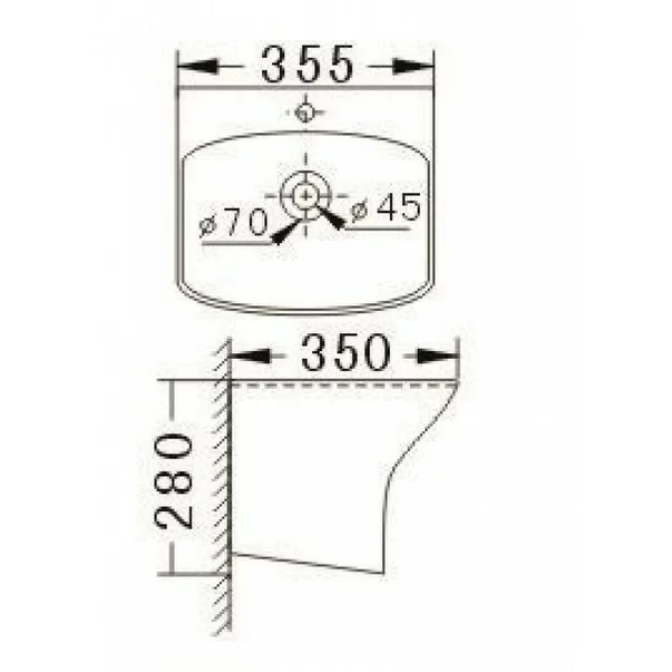 Lavoar suspendat Inter Ceramic dreptunghiular alb lucios 35.5 cm picture - 2