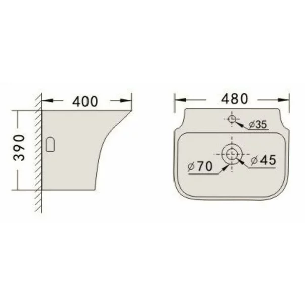 Lavoar suspendat Inter Ceramic dreptunghiular finisaj alb lucios 48 cm picture - 2